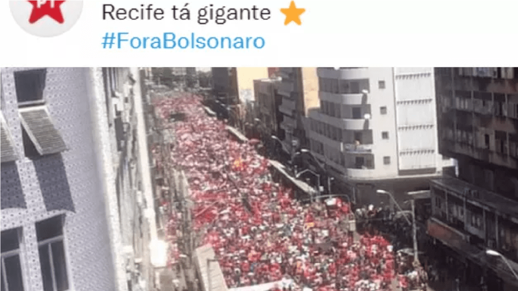 PT usa foto de 2016 para mostrar que ato contra Bolsonaro está 'gigante'